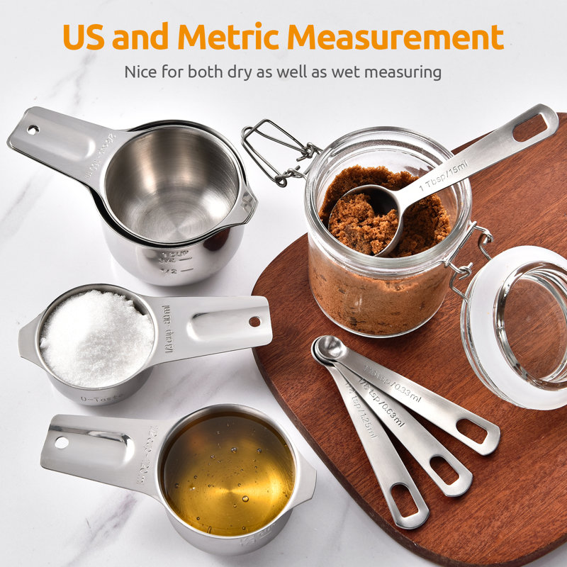 U-Taste 18/8 Stainless Steel Nesting Heavy Duty Metal Measuring Cups And Spoons Set Of 15: 7 Cups And 7 Spoons With 2 D-Rings And 1 Professional Magnetic Measurement Conversion Chart