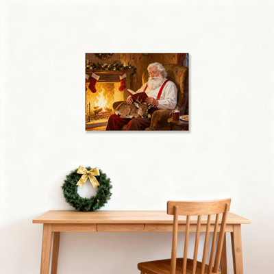 Père Noël lisant sur toile, cerf