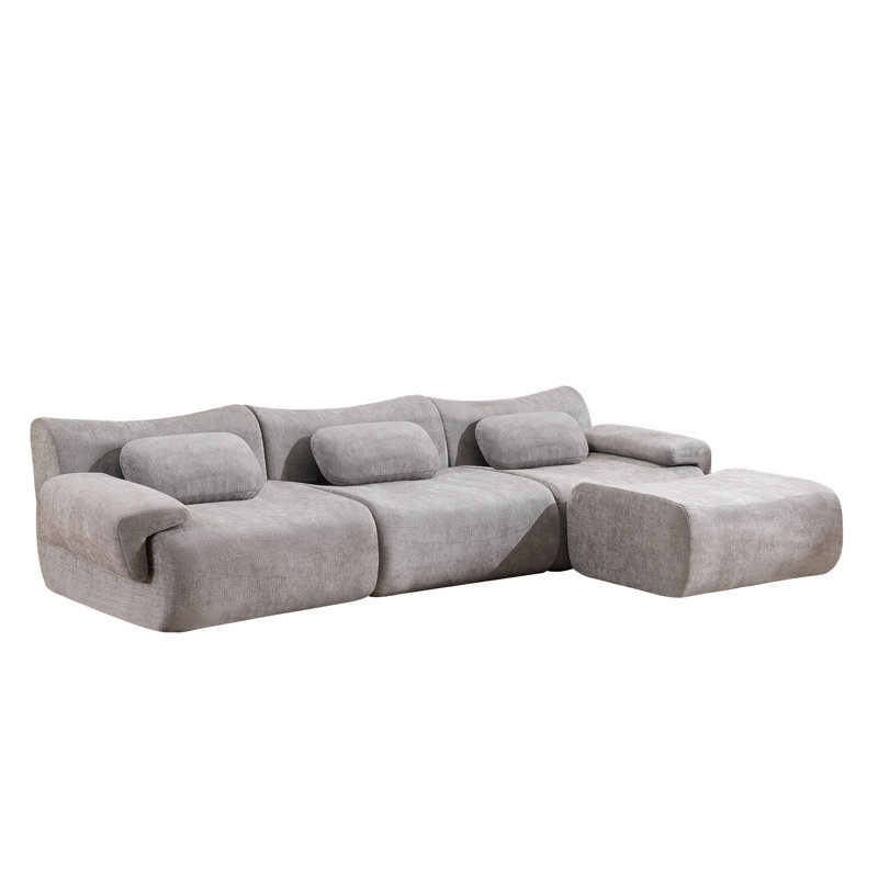 Ensemble de fauteuil modulaire en bambou avec sièges en chenille profonde, très grand support de compression et sièges polyvalents 3 + 1 pour le salon ou la chambre à coucher.