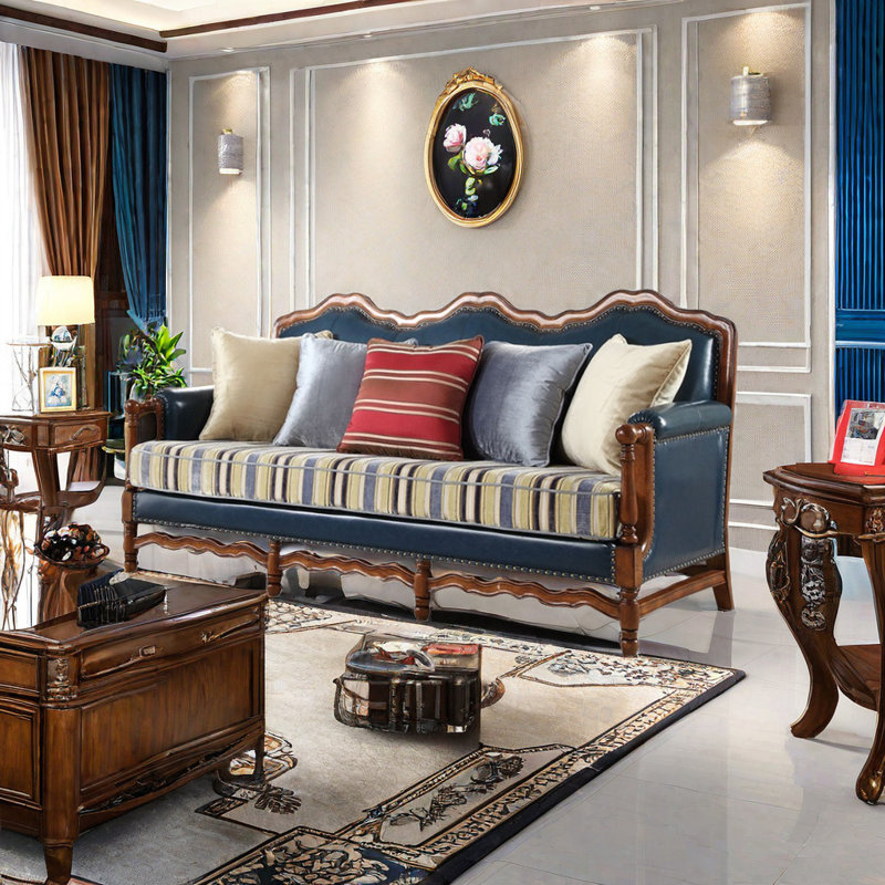 American light luxury solid wood sofa Upholstered 78.9 " Fabric Sofa