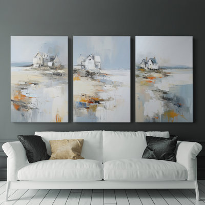 Série Sea and Shore Cxxxviii - Ensemble de 3 toiles tendues avec châssis - Prêt à être accroché