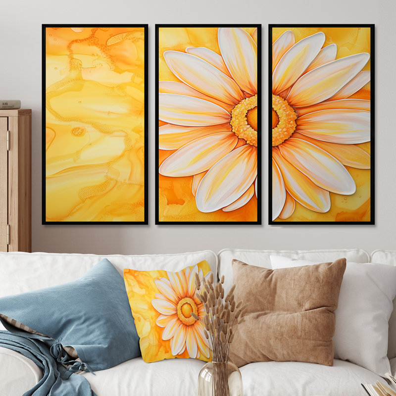 «Daisy Bloom Sunset - Daisy», ensemble de reproduction d'art mural, Black, Reproduction avec cadre flottant, 28" H x 36" W