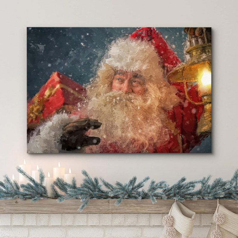 Père Noël, neige, célébrations et fêtes, décor, illustrations, art moderne, chaleureux, Toile tendue, H 32 po x l 48 po