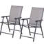 2 chaises pliantes de patio empilables, idéales pour les repas en plein air sur la pelouse, le camping ou la plage. Structure en métal, aucun assemblage requis, grises, capacité de 110 kg, accoudoirs en métal gris.