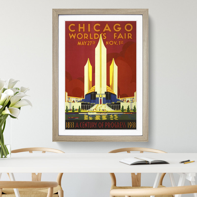 Chicago World Fair - Picture Frame Graphic Art, 48cm H x 36cm W x 2cm D, Oak Framed