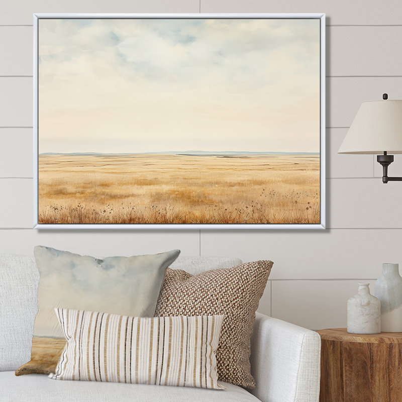 Prayies Endless Meadows Scenery Minimalisme I, Cadre flottant blanc, H 16 po x l 32 po x P 1 po
