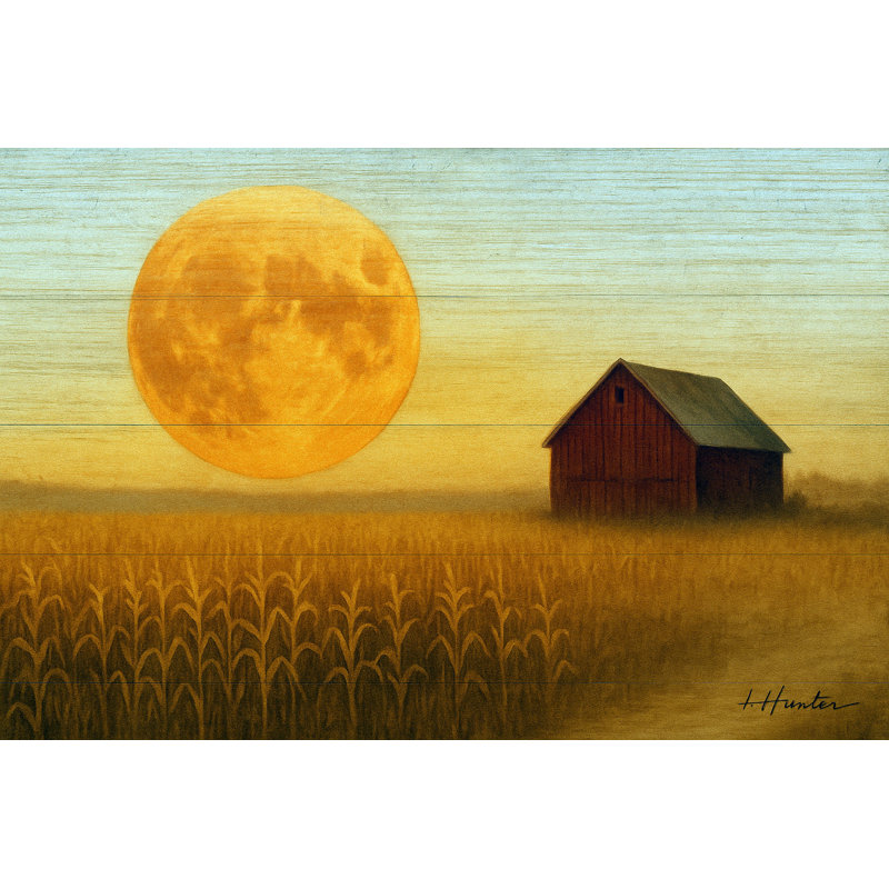«Harvest Moonrise» - reproduction de toile de grange rustique sur planche de bois, H 36 po x l 48 po