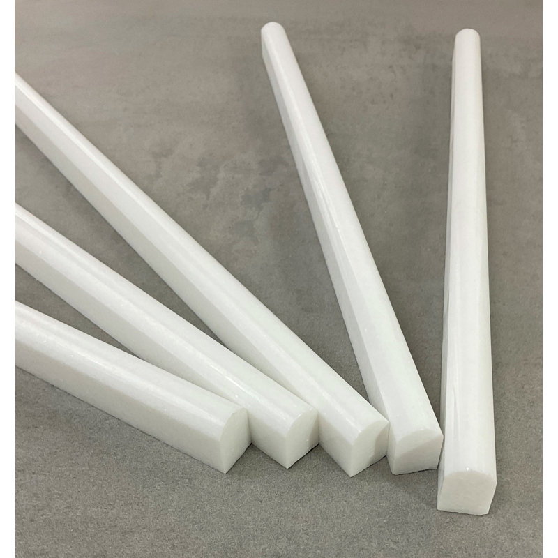 12" X 0.5" Marble Pencil Liner Tile Trim, Thassos White