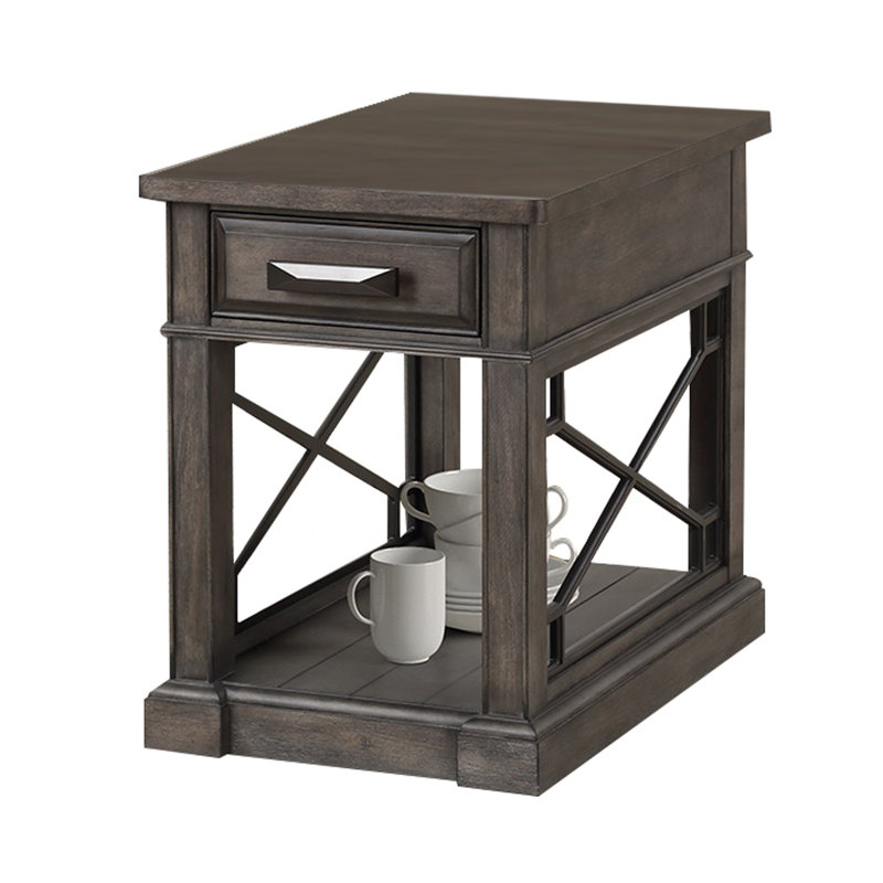 Zenna End Table with Storage and Built-In Outlets, Smokey Gray