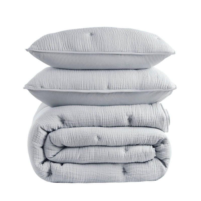 3-Piece Full/Queen Cotton  Embroidered Quilt Set,Blue