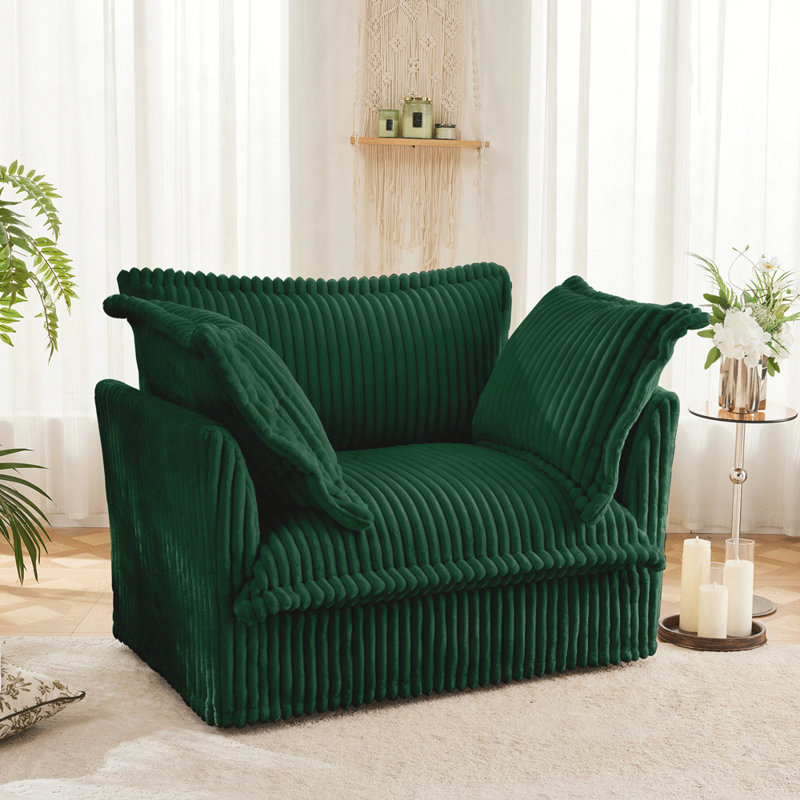 Fauteuil à revêtement antidérapant avec 1 grand coussin de dossier et 2 grands coussins décoratifs, canapé-lit simple à siège profond confortable, plusieurs grands coussins moelleux, tissu en velours côtelé