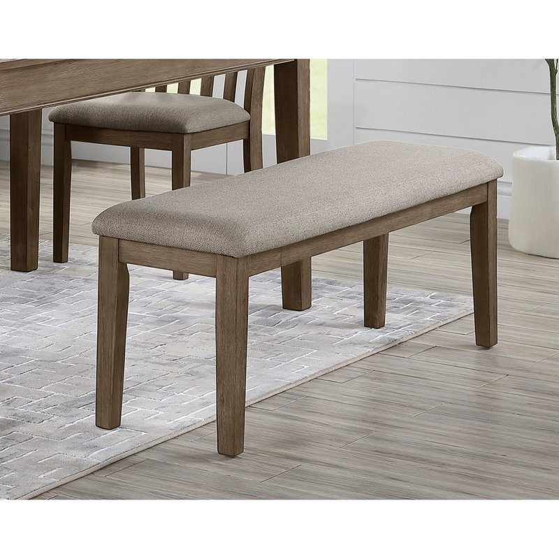 Wire Brushed Brown Wooden Frame Bench With Upholstered Fabric For Dining Use 48" X 14" Upholstery And Wood Construction