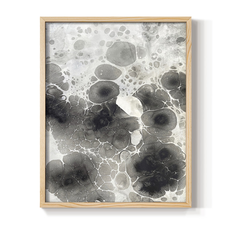 Marbling X Framed Print - Solid Wood, Natural, 15" H x 9" W