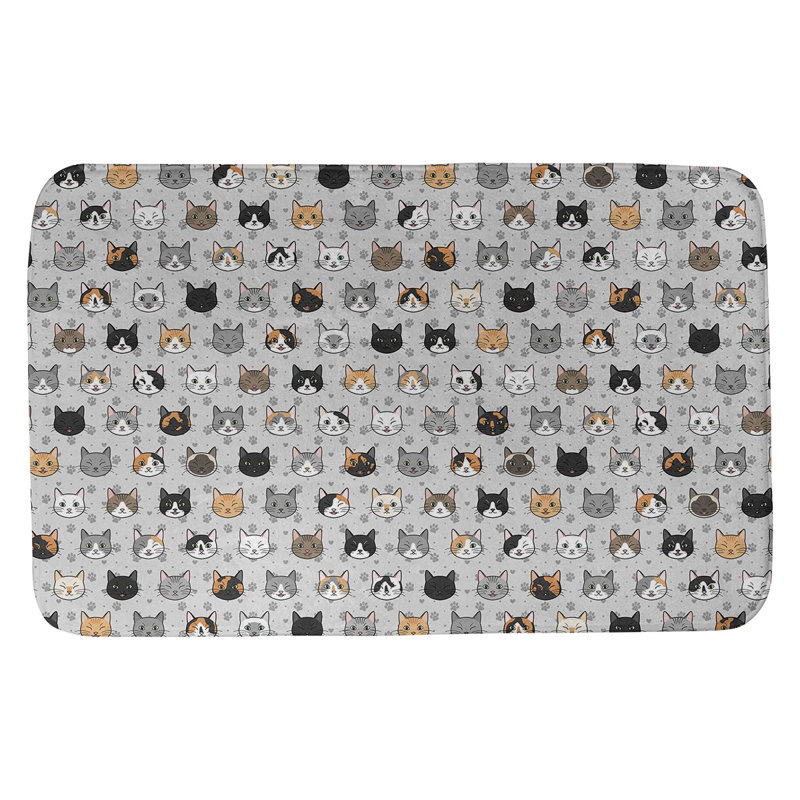 Tapis pour salle de bain chat Kitterman, l 21 po x L 34 po, Gris / Noir