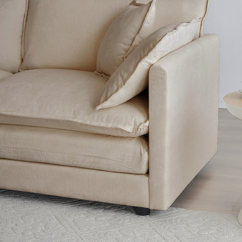 Ensemble de canapés-lits en chenille beige, Beige, Chenille