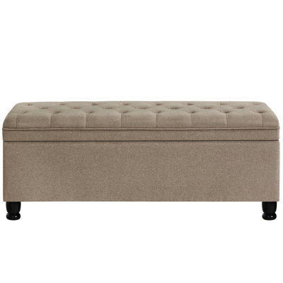 Upholstered Linen Bench With Internal Storage - Buttons 45X18x18 Enhances Space Utilization Seat Solid Construction 18 Inches And Stylish