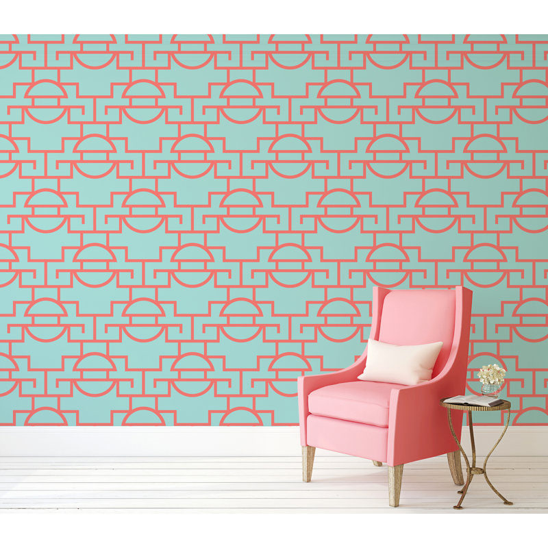 Shanghai Just Too Graphic 10' L x 24" W Wallpaper Roll, Sea Pearl, Premium Paper