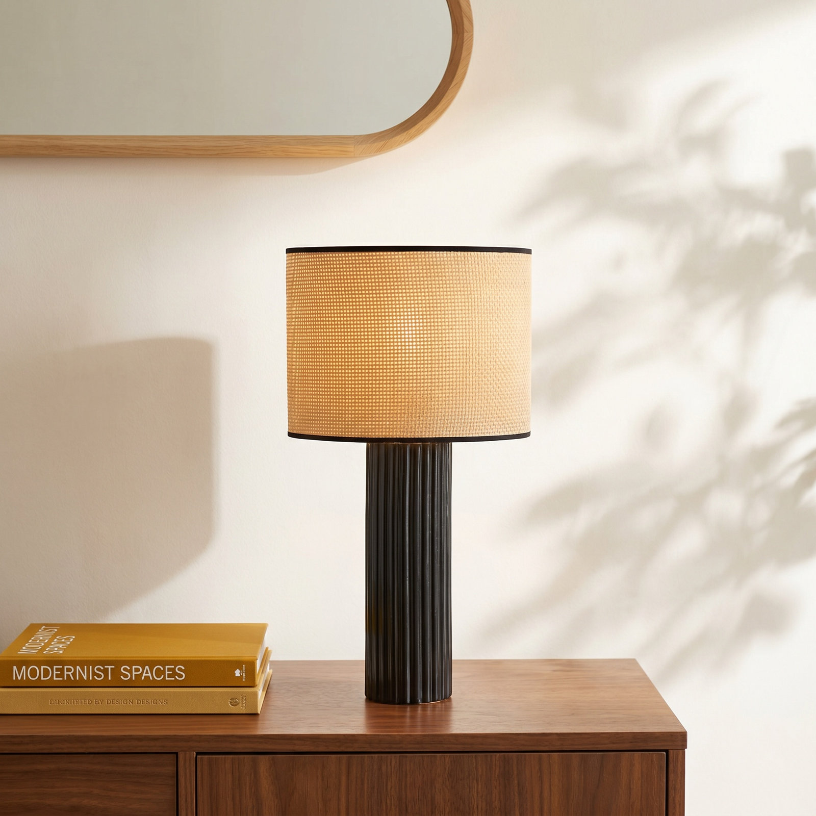 Aldreth Ceramic Table Lamp, Black Ribbed, 28.75" H x 15.5" W x 15.5" D