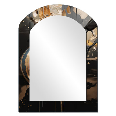 Gold And Black Marble Mirage IV - Marble Unique Shape Decorative Mirror, Modern Freeform Large Wall Mirror, Printed Metal Art