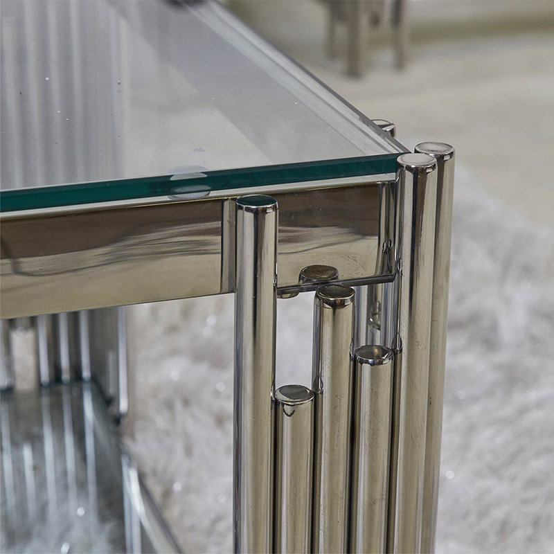 Drye Coffee Table with Storage, Clear, Silver
