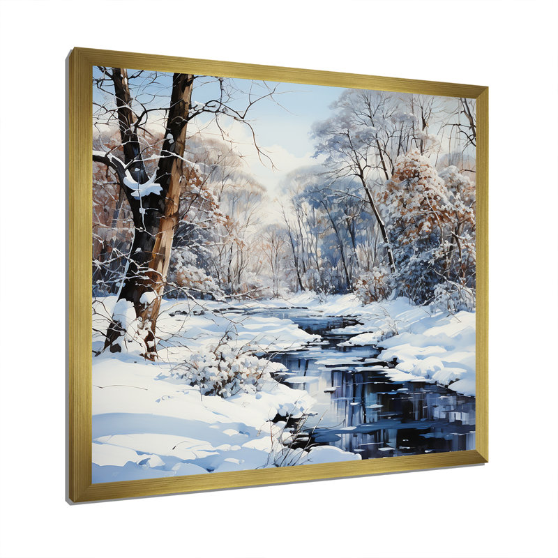 Snow River Winter Scenery, reproduction d'art sur toile, Cadre doré simple, H 24 po x l 24 po x P 1 po