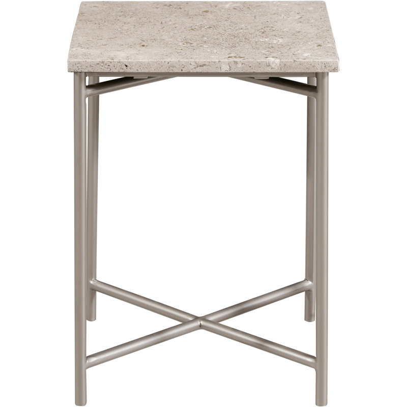 Small Silver Stone Top Square Nesting Table with Metal Base