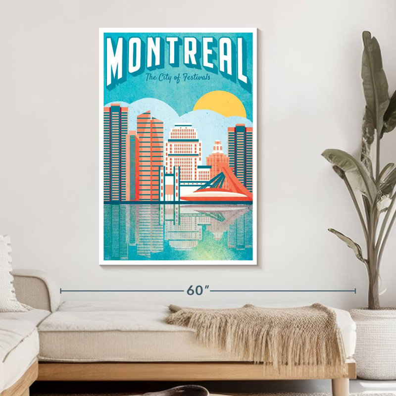 Montréal, affiche rétro sur toile, H 48 po x l 32 po x P 1,25 po