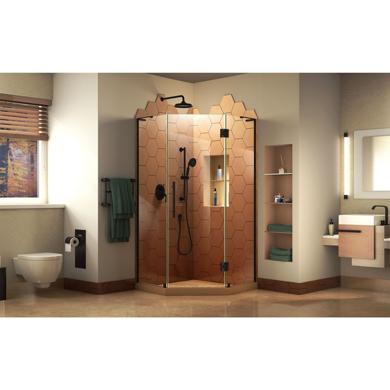 DreamLine Prism Plus 36 inch x 72 inch Frameless Neo-Angle Hinged Shower Enclosure in Matte Black, Matte Black, 36'' W