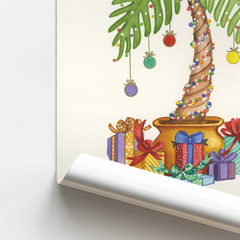 Palmier des fêtes avec imprimé ornements, Papier, H 14 po x l 11 po x P 0,1 po