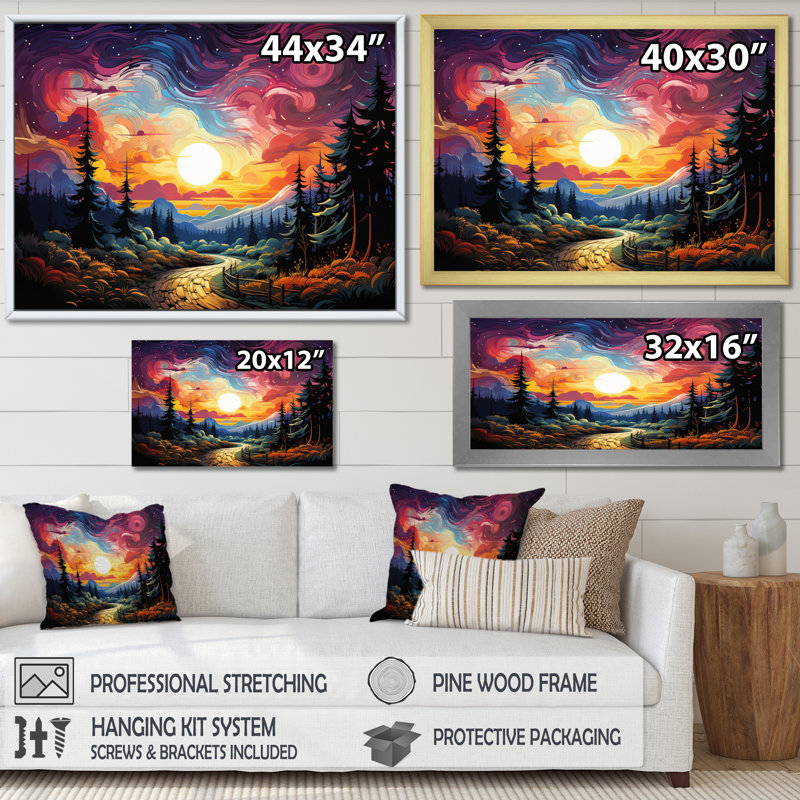 Purple Pink Northernlights Road To Infinity I - Landscapes Canvas Wall Art, H 30 po x l 40 po, Toile tendue