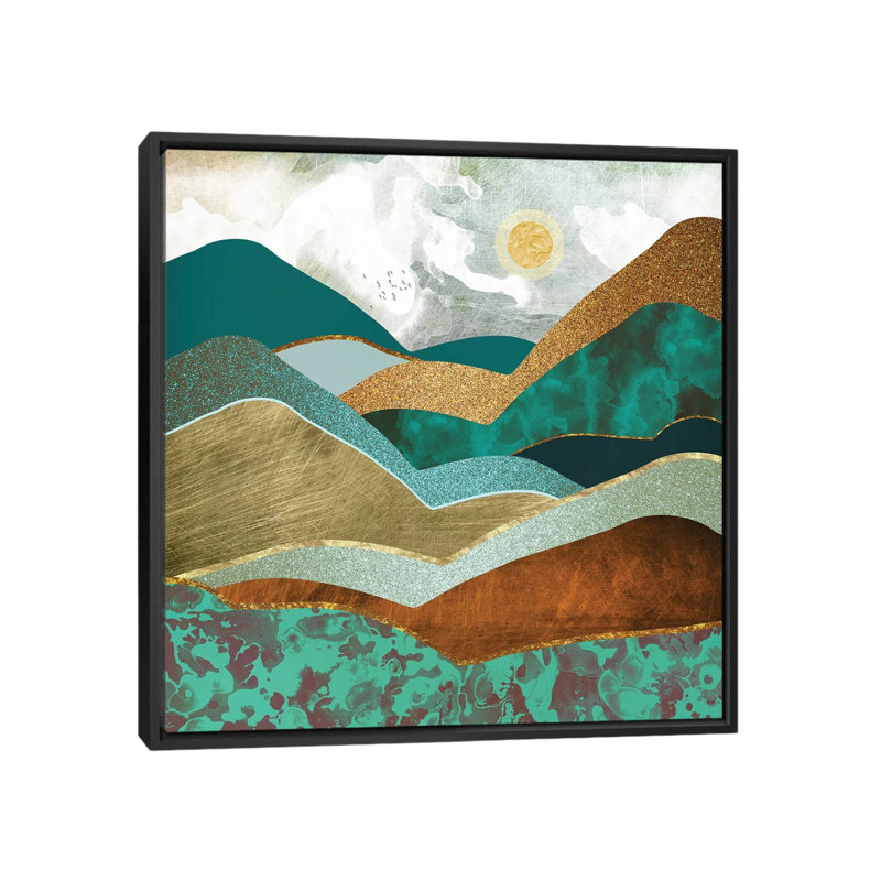 Golden Hills - impression d'art graphique, 26" H x 26" W x 1.5" D, Pas de tapis, Toile avec cadre noir