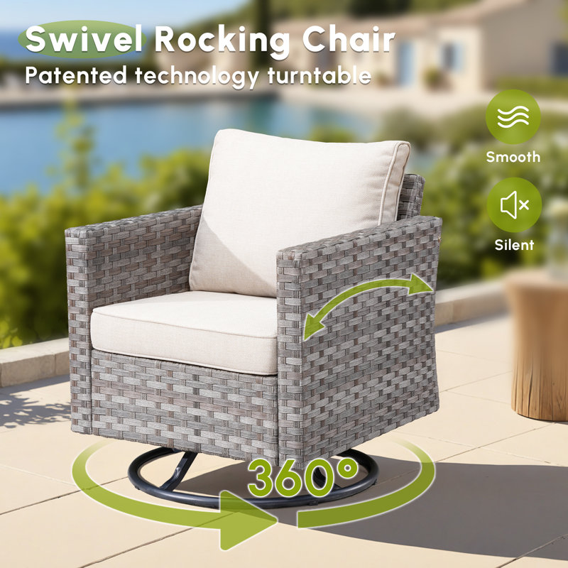 12 - Person Patio Furniture Set with Swivel Rocking Chairs, Outdoor Wicker Rattan Sectional Seating Group with Cushions, All Weather Sofa Conversation Set with Table for Garden Backyard