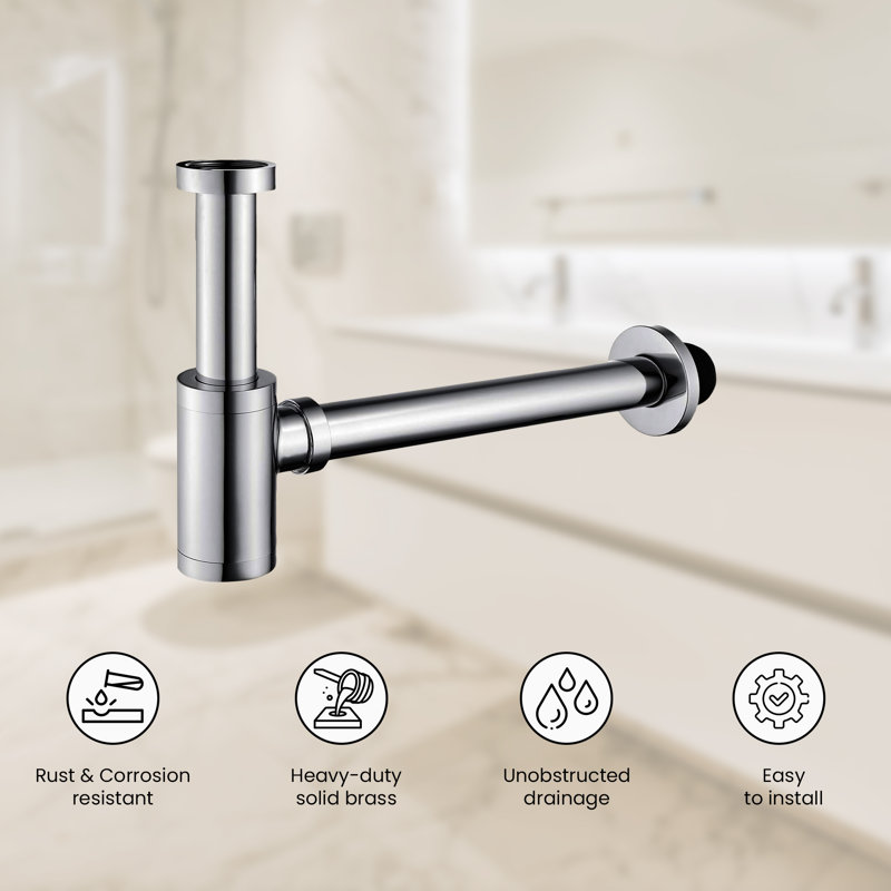 Ayna Décor Bathroom Sink P-Trap Kit with Adjustable Height Tube, Brushed Nickel