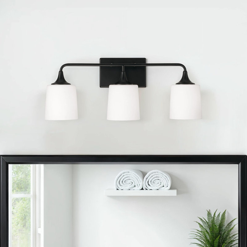 Pudsey 3-Light Dimmable Steel Vanity Light with Backplate , Matte Black