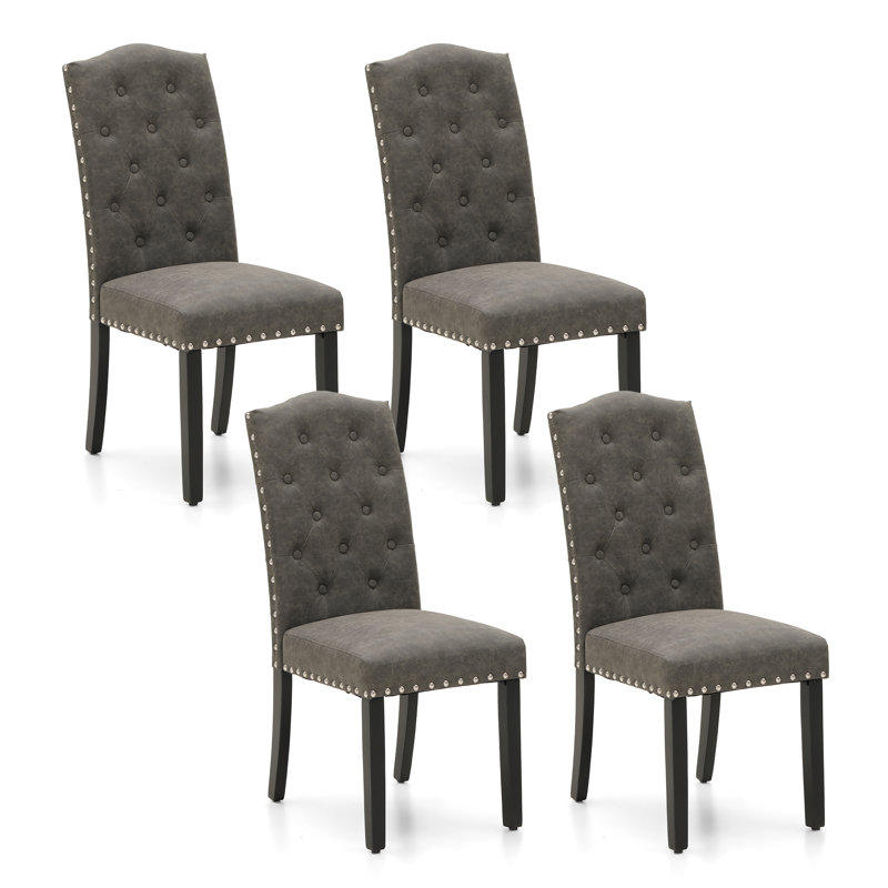 Chaise rembourrée capitonnée en bois massif, Noir, Gris foncé