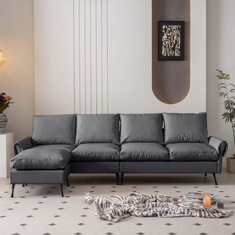 Chaise longue en cuir technique gris foncé avec canapé convertible en L 104,5 po