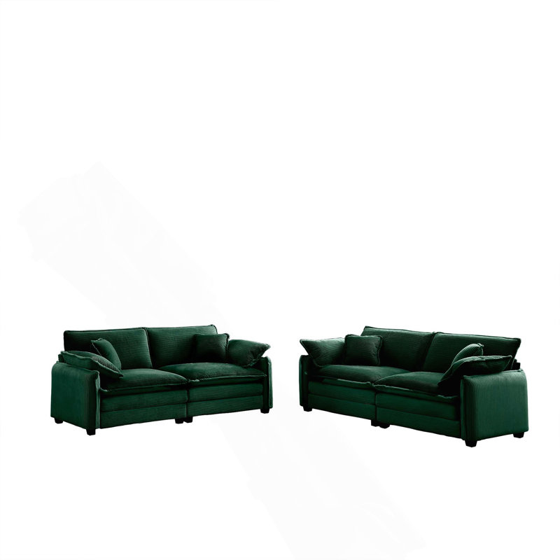 Ensemble de canapé de salon moderne deux pièces, convient pour le salon et la chambre à coucher, se compose de deux pièces de canapé 2 places, velours côtelé vert