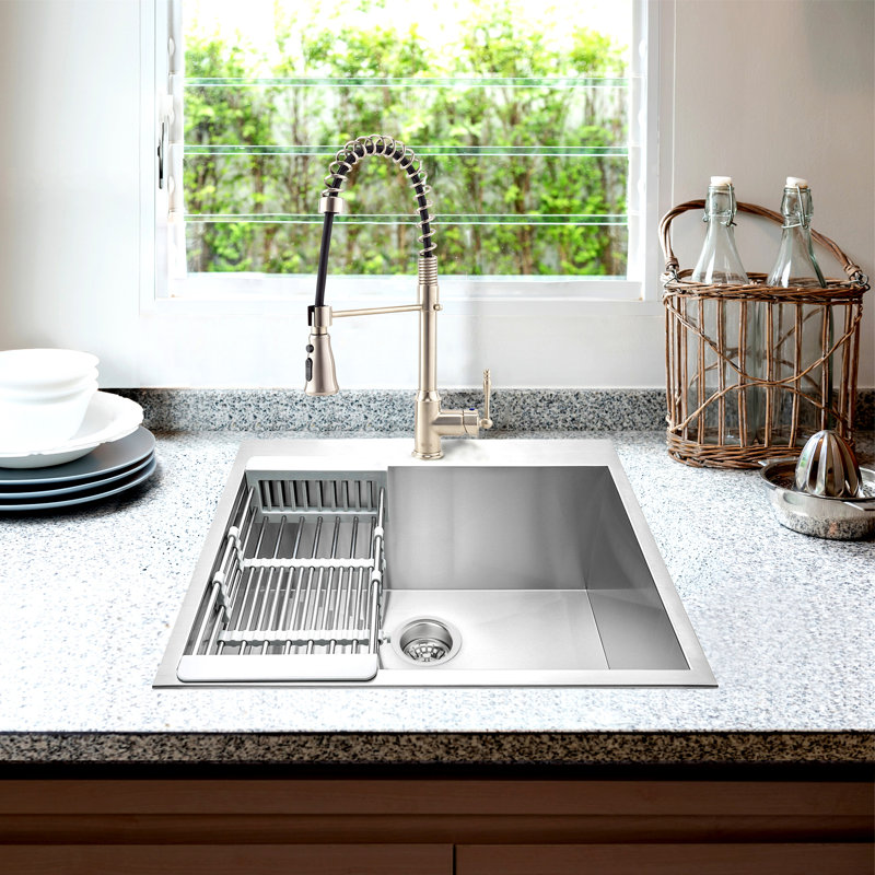 25" L x 22" W Drop-In Kitchen Sink with Faucet and Basket Strainer