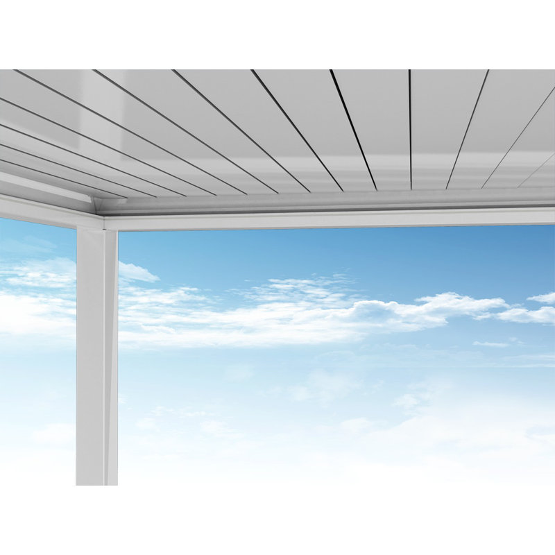 White Motorized Aluminum Wall-Mounted Pergola with LED Lighting