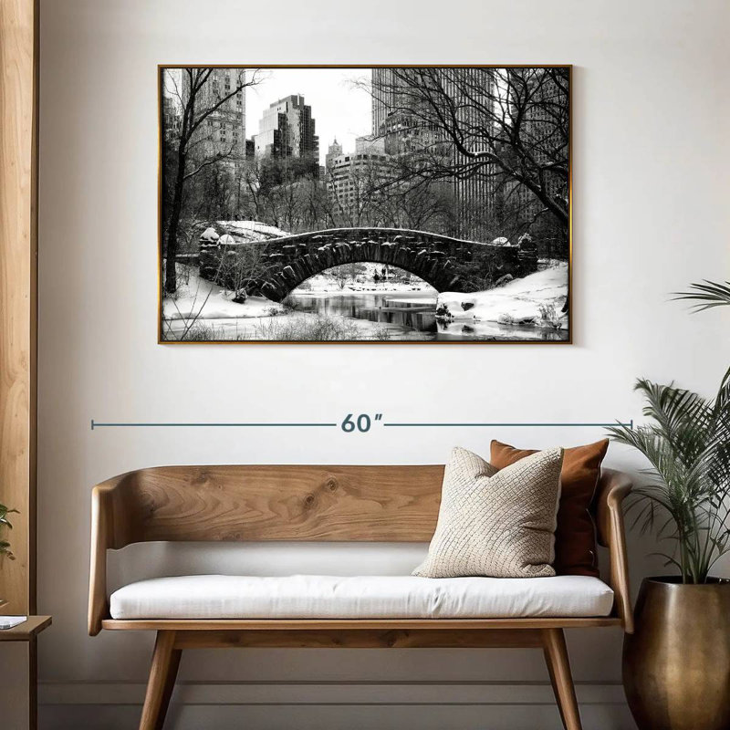 Central Park BW, 46 po x 31 po, Cadre flottant doré
