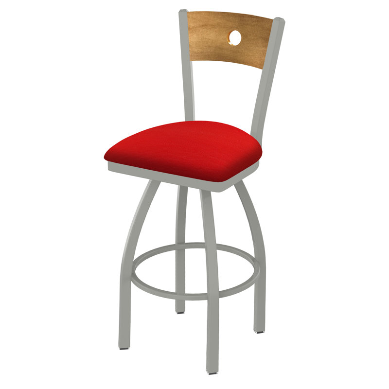 830 Voltaire Swivel Bar & Counter Stool, Medium Maple, Canter Red Vinyl / Anodized Nickel Frame