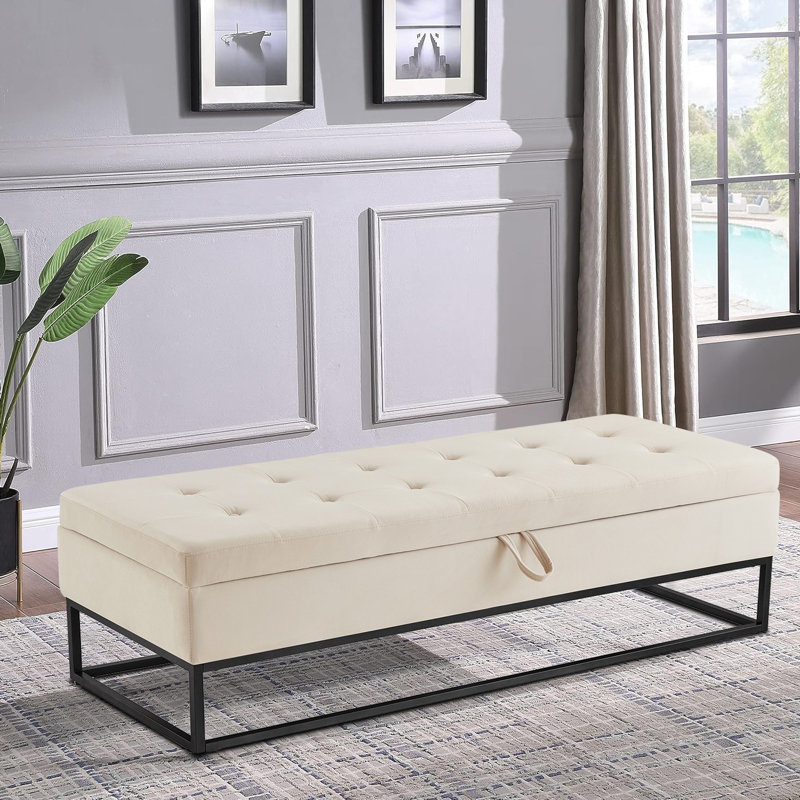 Banc de rangement rembourré en velours avec siège rabattable Modern, Beige