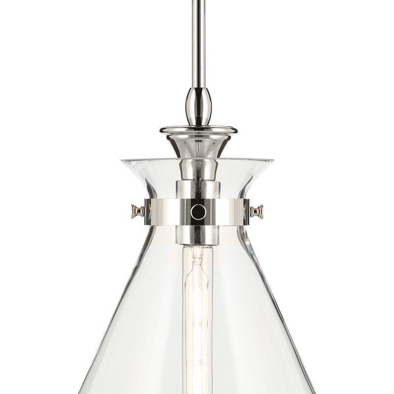 Luminaire suspendu traditionnel 1 lumière avec verre, H 19,75 po x l 16 po, Clair, Nickel poli