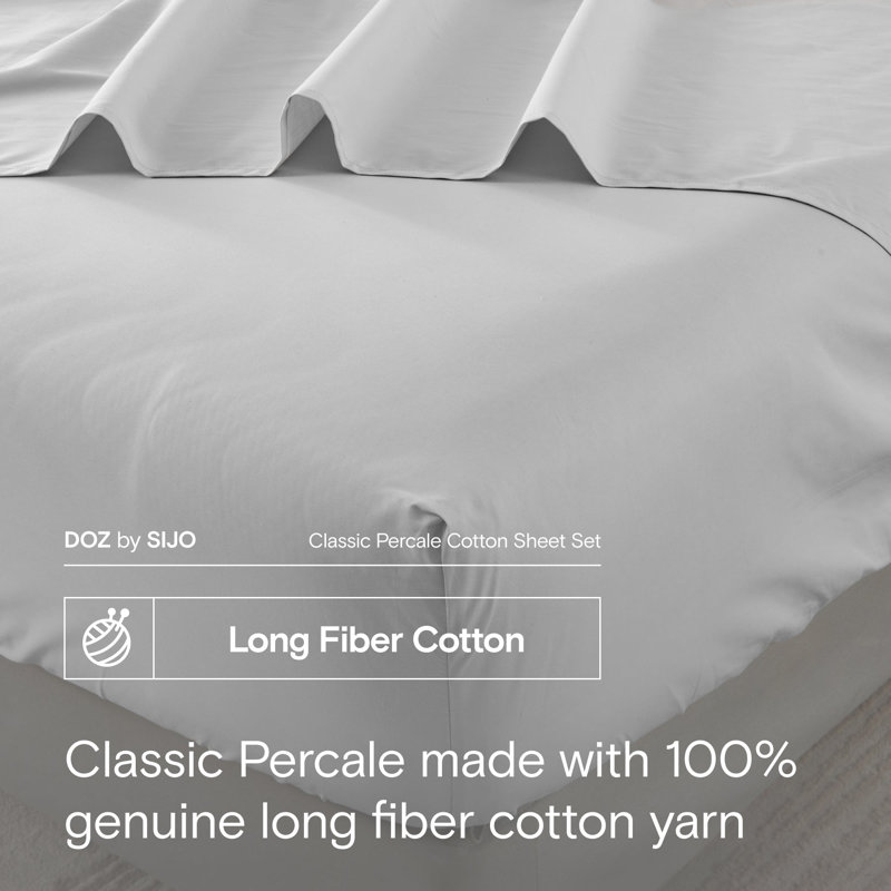 DOZ Organic Percale Sheet Set No Flat Sheet, Queen Sheet Set, Dove