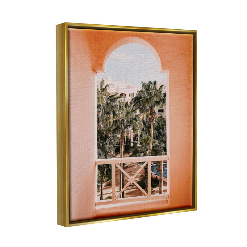 Tropical Palm Trees Gold Floater Framed Canvas Wall Art