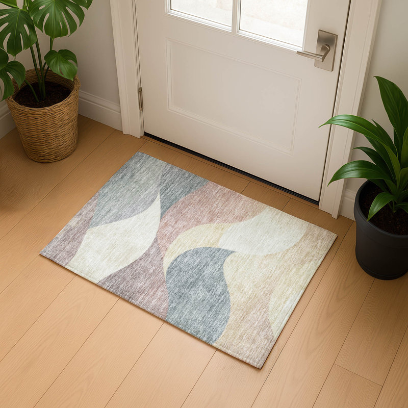 Premium Machine Washable Mayfield  swirls Rug, 1'8" x 2'6", Beige