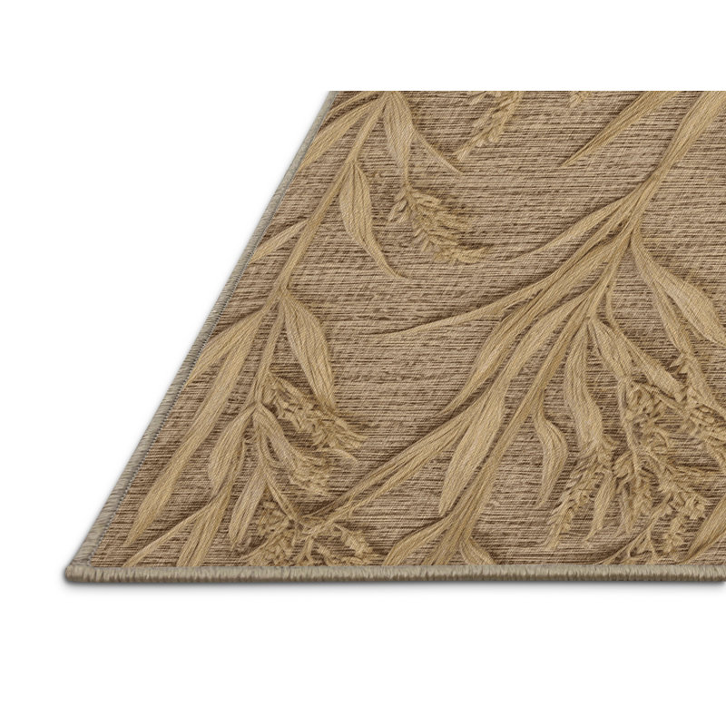 Tapis botanique beige lavable à la machine, Rond 3 pi