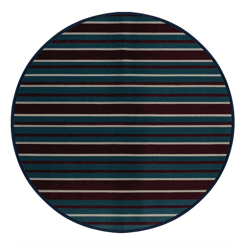 Tapis gris à rayures horizontales lavable à la machine, Rond 8 pi