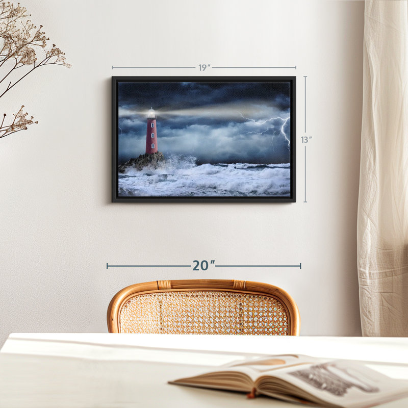 Nautique "Art mural phare de l'océan orageux", H 13 po x l 19 po
