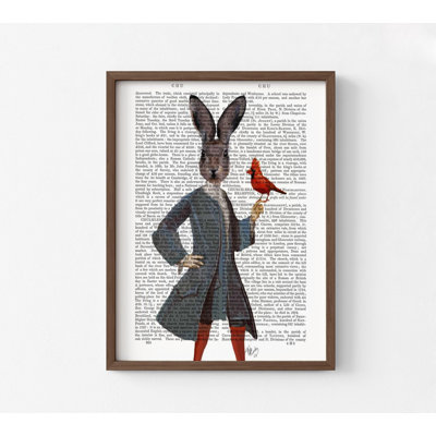 Lapin et oiseau, reproduction d'affiche de cardinal du Nord, imprimé de petit oiseau rouge, décoration murale excentrique de lapin classique, idée de cadeau amoureux des oiseaux